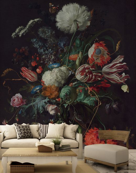 Dark Floral Bouqet with Tulips and Roses Wallpaper Mural