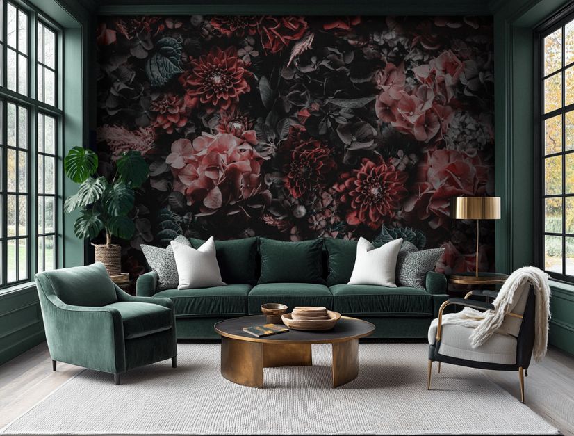 Dark Floral Wallpaper Mural