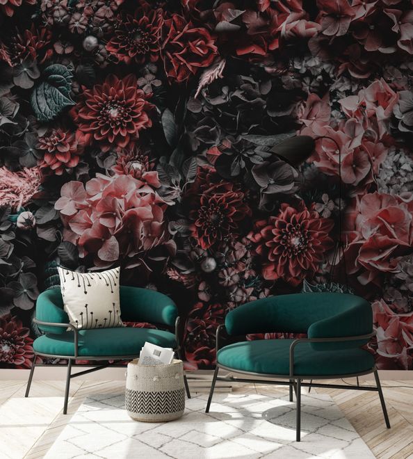 Dark Floral Wallpaper Mural