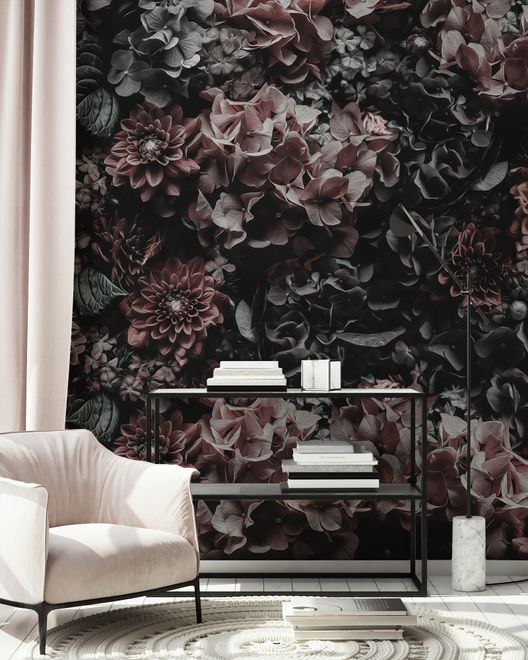 Dark Floral Hydrangea Wallpaper Mural