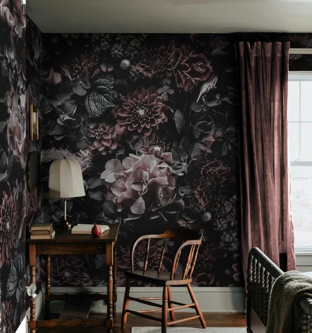 Dark Floral Hydrangea Wallpaper Mural