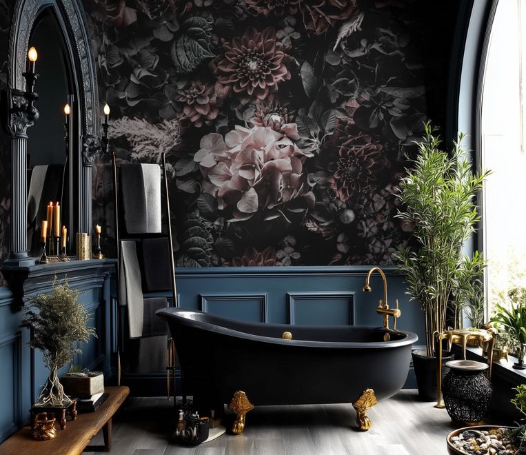 Dark Floral Hydrangea Wallpaper Mural