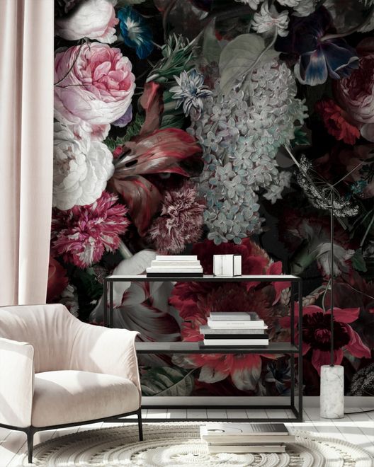 Red Floral Bouqet Wallpaper Mural