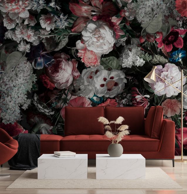Red Floral Bouqet Wallpaper Mural