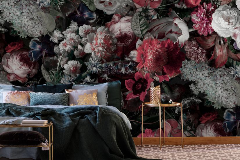 Red Floral Bouqet Wallpaper Mural