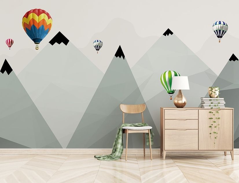 Mountain 3D Look Hot Air Balloon Wallpaper Mural
