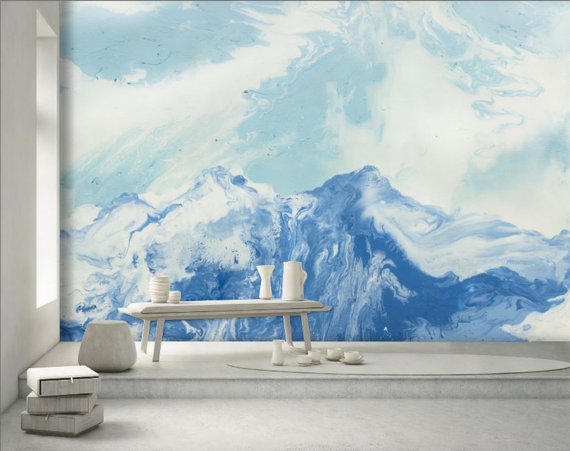 Acrylic Blue Mountain Landscape Wallpaper Mural