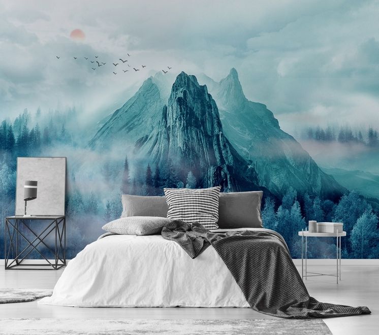 Misty Mountain Landscape and Sunrise Wallpaper Mural