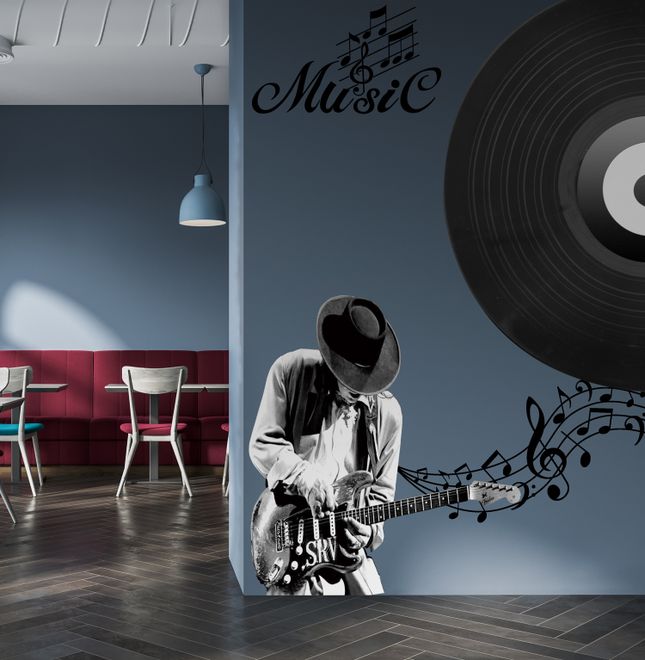 Black Music Record and Rock Music Notes Wall Decal Sticker