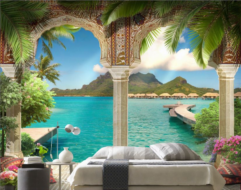 3D Look Sea Landscape with Lux Arabian Arches Wallpaper Mural