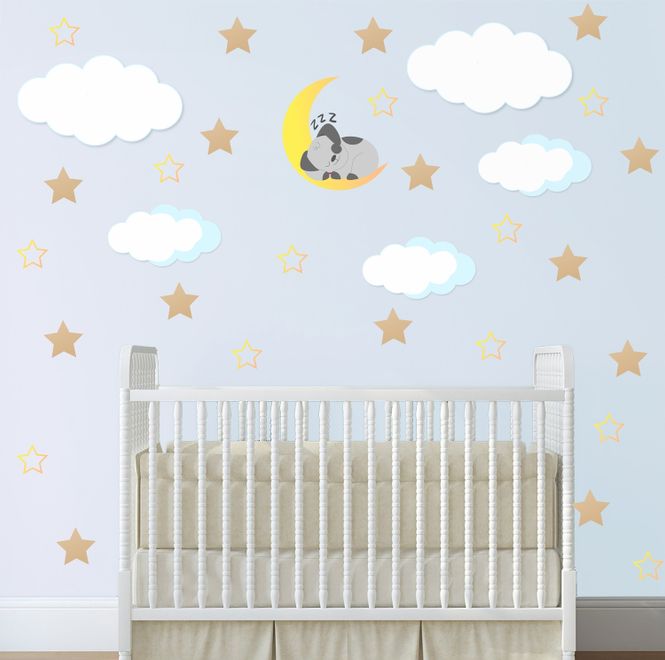 White Cloud and Stars Wall Decal Sticker