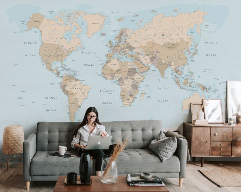 Brown & Brown Political World Map Wallpaper Mural