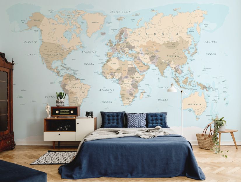 Brown & Brown Political World Map Wallpaper Mural