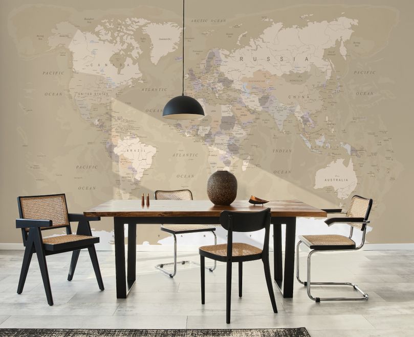 Brown & Brown Political World Map Wallpaper Mural