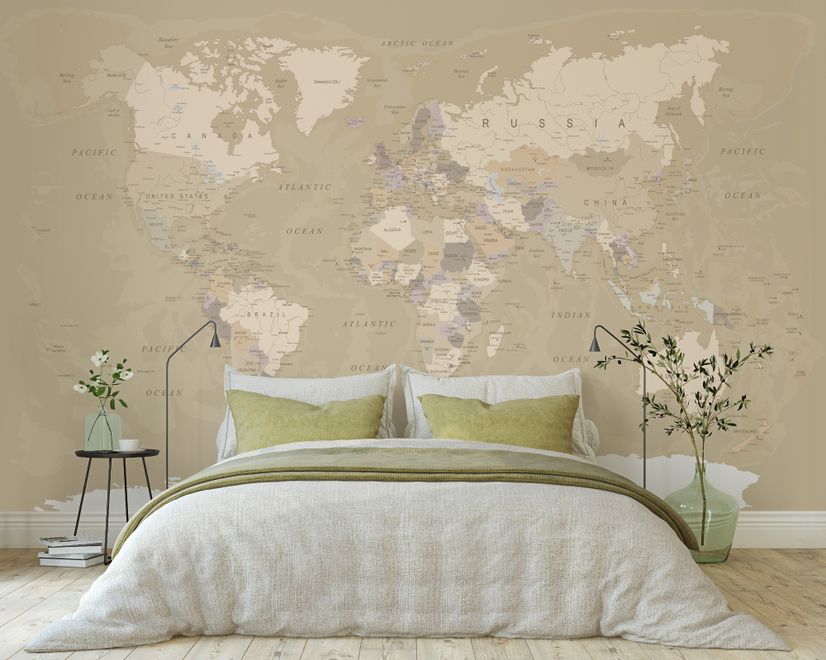 Brown & Brown Political World Map Wallpaper Mural