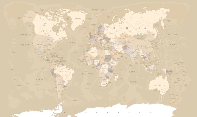 Brown & Brown Political World Map Wallpaper Mural