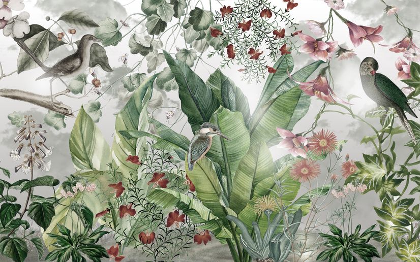 Nostalgic Forest with Colorful Flowers Wallpaper Mural