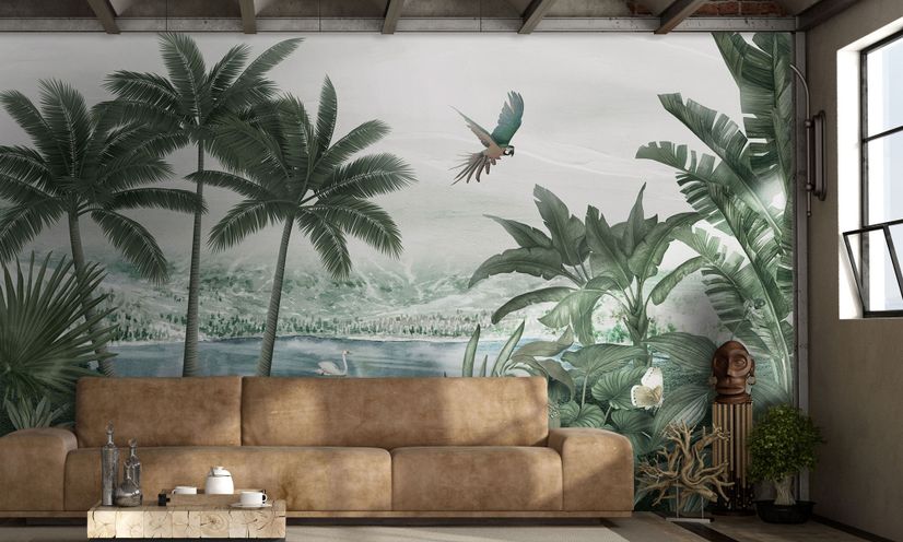 Misty Tropical Forest with Lake Wallpaper Mural