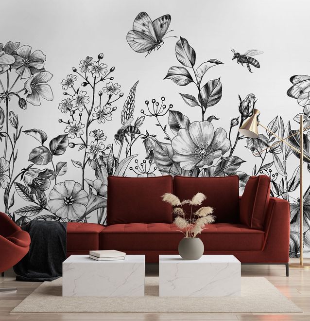black white floral wallpaper