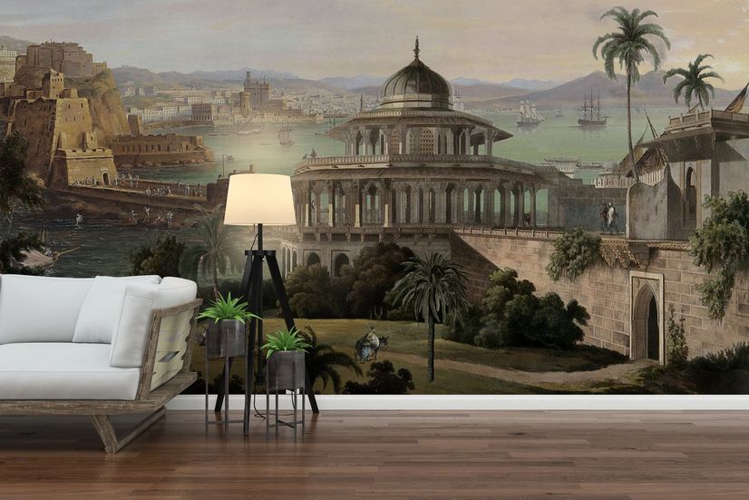 Old City Landscape with Castle Historical Wallpaper Mural