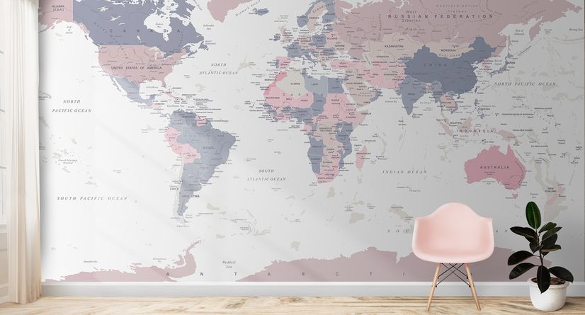 Pink and Purple Political World Map Wallpaper Mural