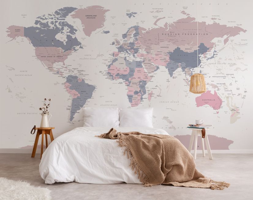 Pink and Purple Political World Map Wallpaper Mural