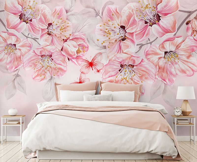 Cherry Blossom Vine Flowers Wallpaper Mural