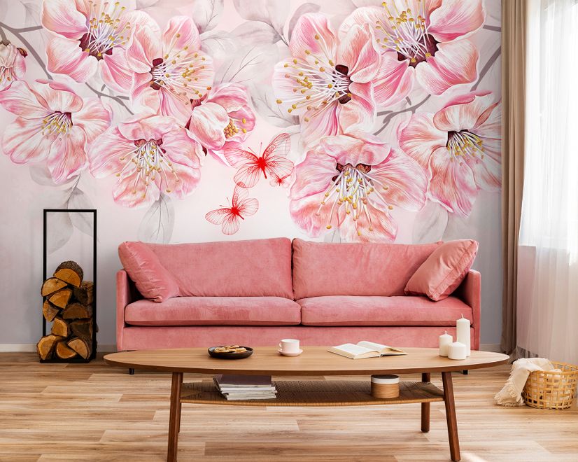 Cherry Blossom Vine Flowers Wallpaper Mural