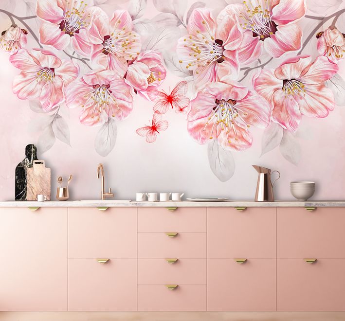Cherry Blossom Vine Flowers Wallpaper Mural