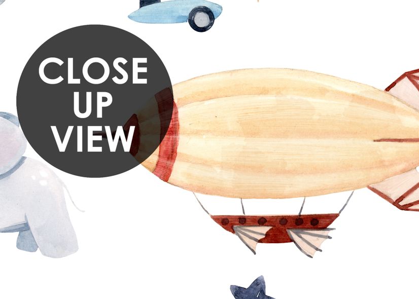 Kids Vintage Hot Air Balloon and Aircraft Pattern Wallpaper Mural