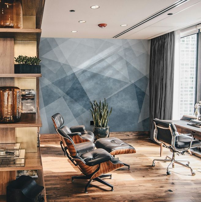 Indigo Style Watercolor Geometric Wallpaper Mural