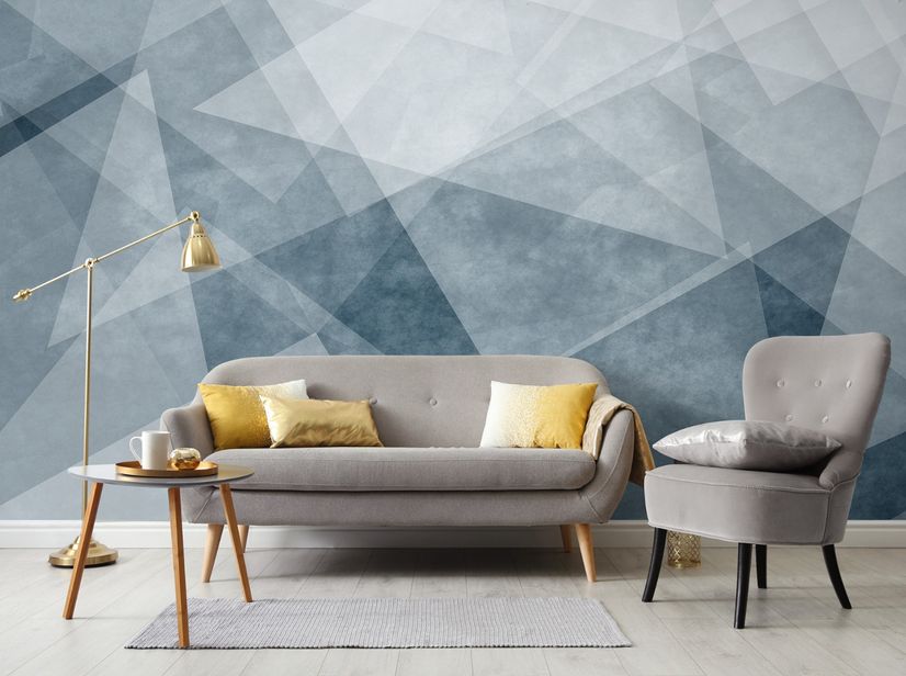 Indigo Style Watercolor Geometric Wallpaper Mural