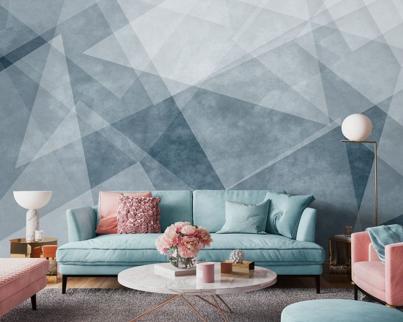 Indigo Style Watercolor Geometric Wallpaper Mural
