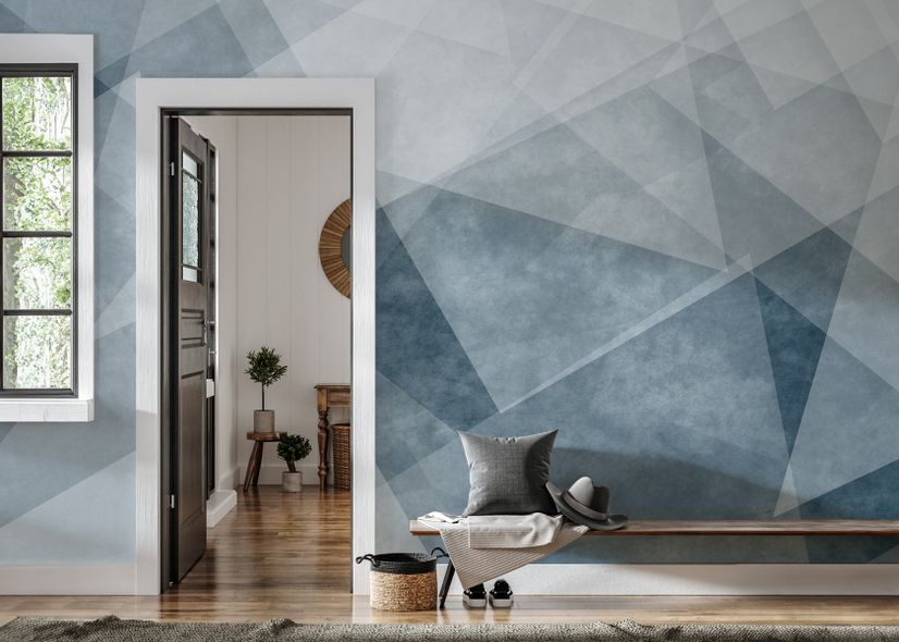 Indigo Style Watercolor Geometric Wallpaper Mural