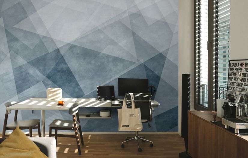 Indigo Style Watercolor Geometric Wallpaper Mural