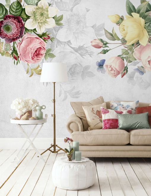 Bohemian Clematis Floral Bouqet Wallpaper Mural
