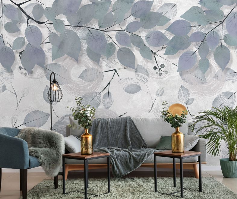 Nordic Tree Branch Leaves Wallpaper Mural