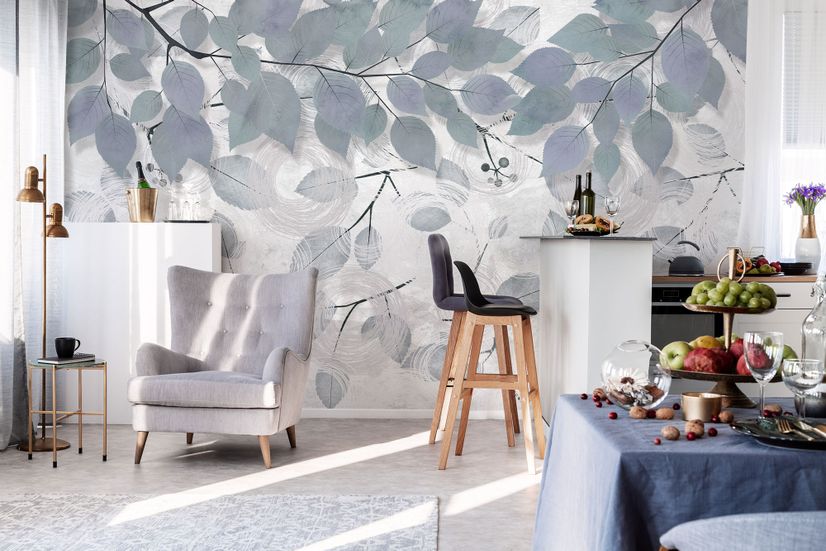 Nordic Tree Branch Leaves Wallpaper Mural