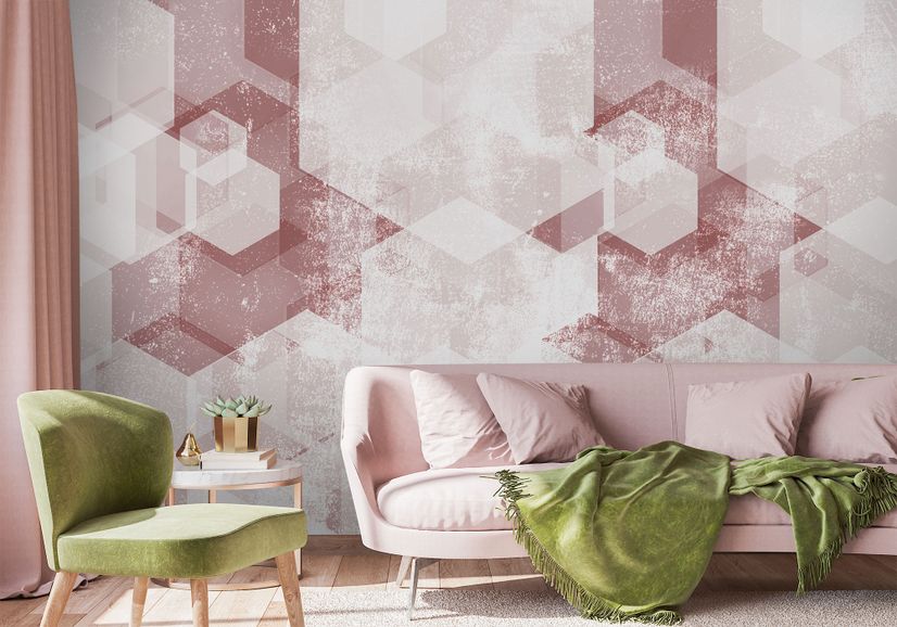Abstract Pink Geometric Pattern Wallpaper Mural