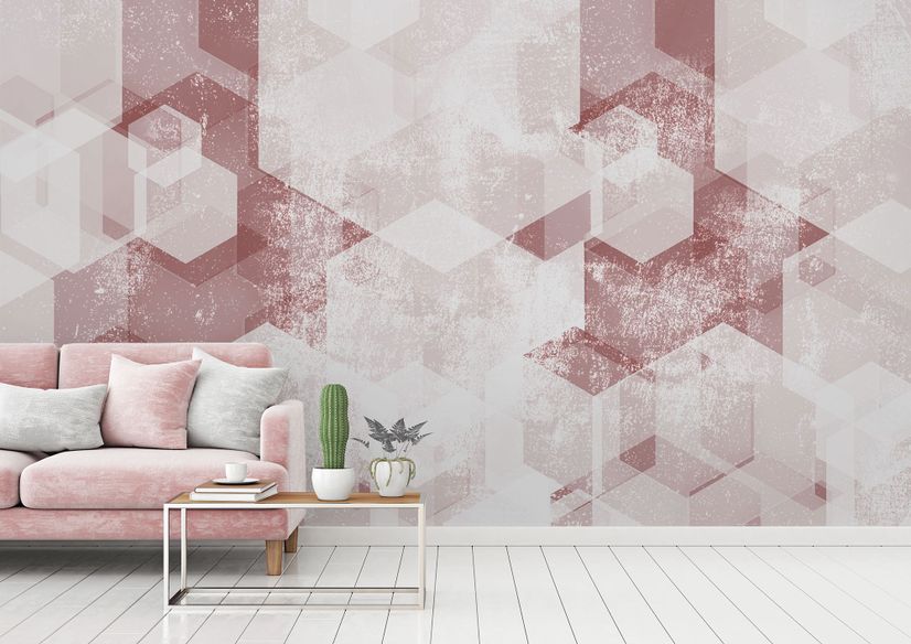 Abstract Pink Geometric Pattern Wallpaper Mural