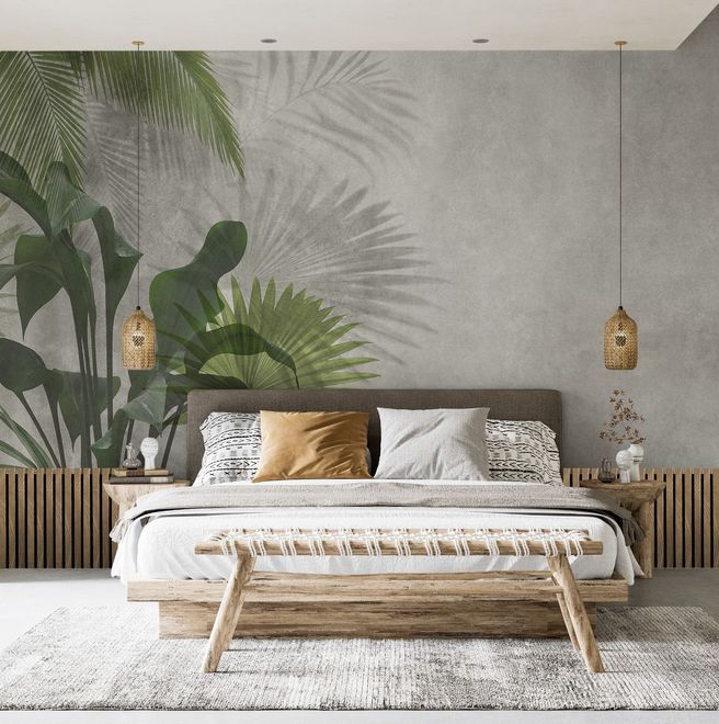 Tropical Green Palm Leaves Wallpaper Mural