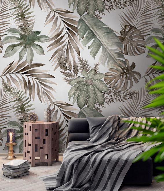 Vintage Banana and Palm Leaves Wallpaper Mural