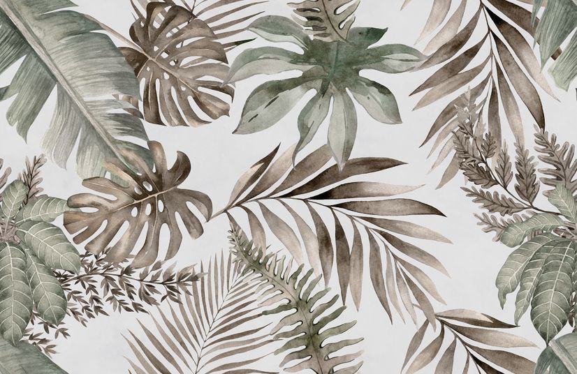 Vintage Banana and Palm Leaves Wallpaper Mural