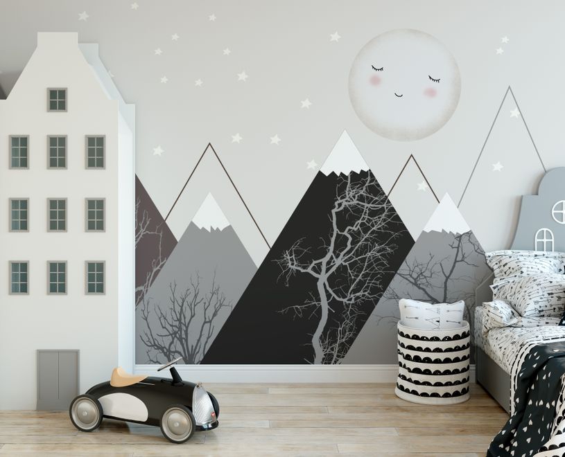 Kids Boys Cute Moon and Mountain Landscape Wallpaper Mural