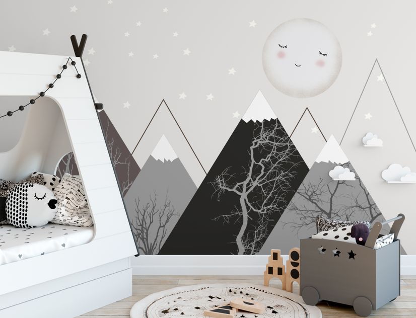 Kids Boys Cute Moon and Mountain Landscape Wallpaper Mural