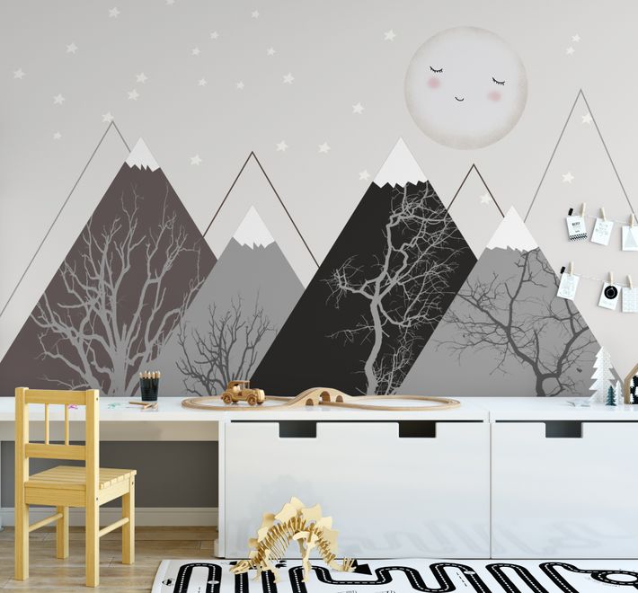 Kids Boys Cute Moon and Mountain Landscape Wallpaper Mural