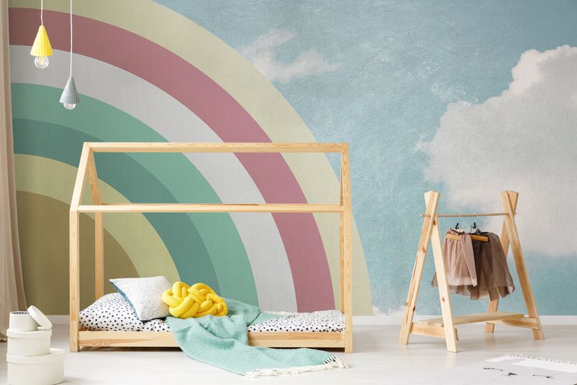 Kids Watercolor Sky and Rainbow Wallpaper Mural