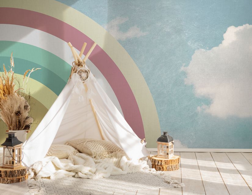 Kids Watercolor Sky and Rainbow Wallpaper Mural