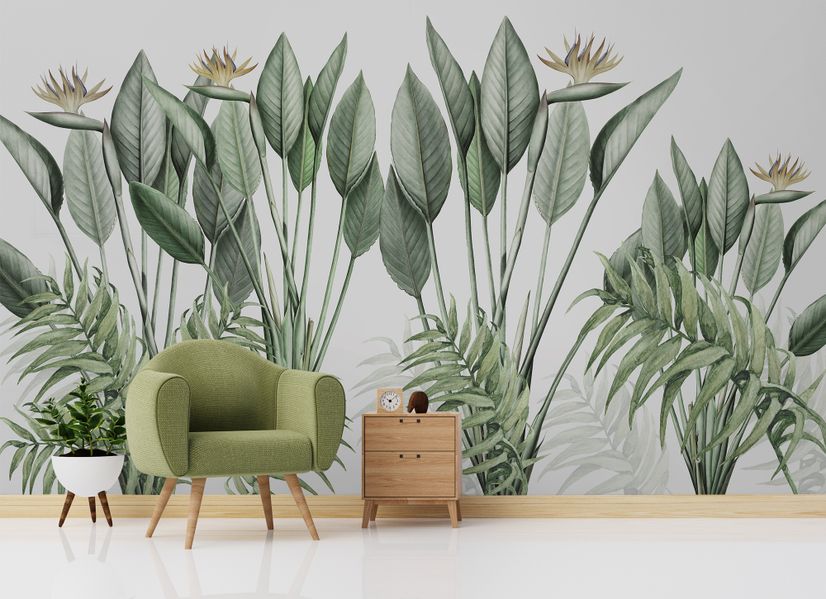 Vintage Palm Leaf and Colorful Birds Wallpaper Mural