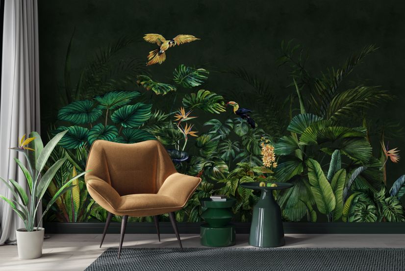 Dark Tropical Plants Wallpaper Mural